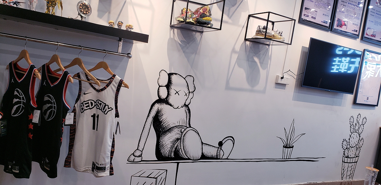 广州番禺大象洗鞋店墙体手绘涂鸦 店铺涂鸦墙 墙上涂鸦