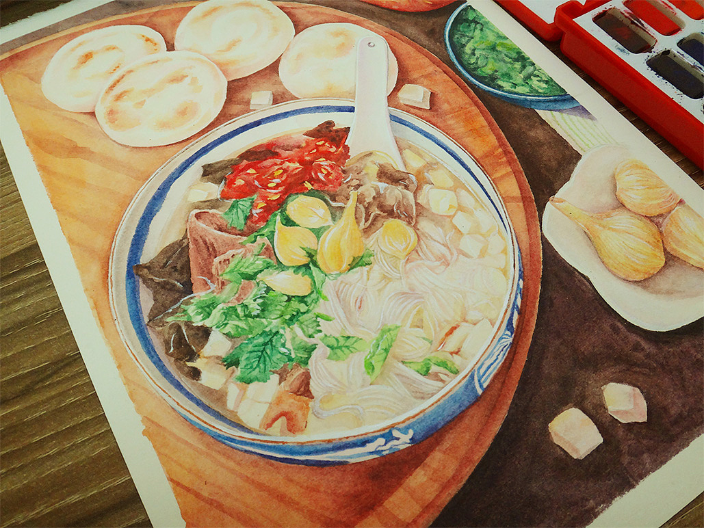 35举报26分享原创作品插画商业插画羊肉泡馍美食水彩手绘羊肉小暑节气