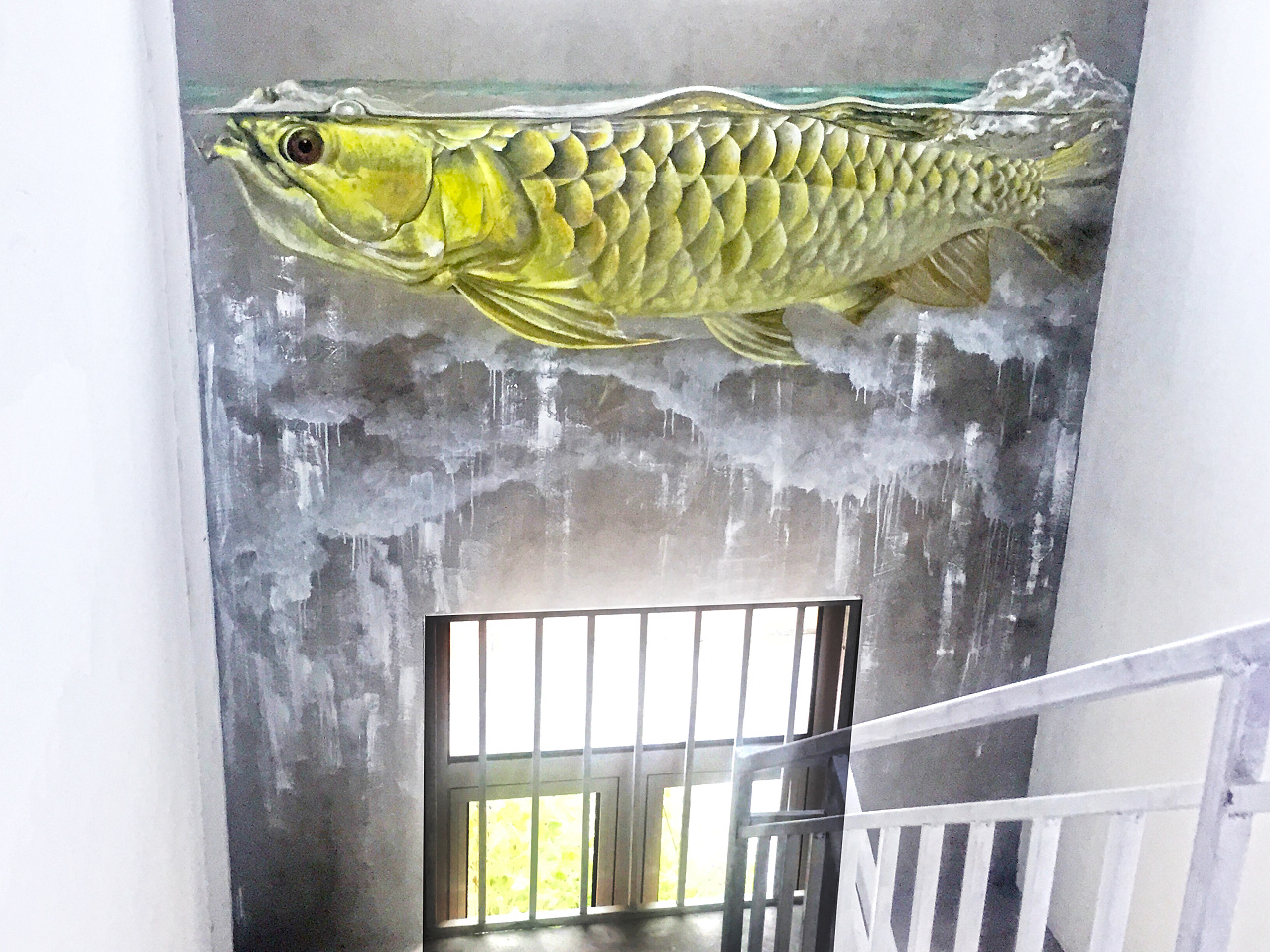 水泥墙绘壁画作品大鱼