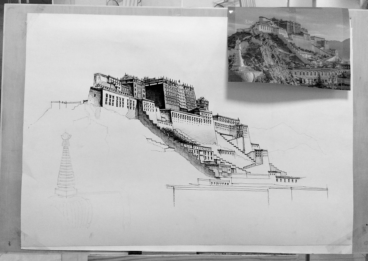 布达拉宫钢笔画系列