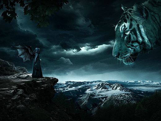 恶魔与虎神海报合成