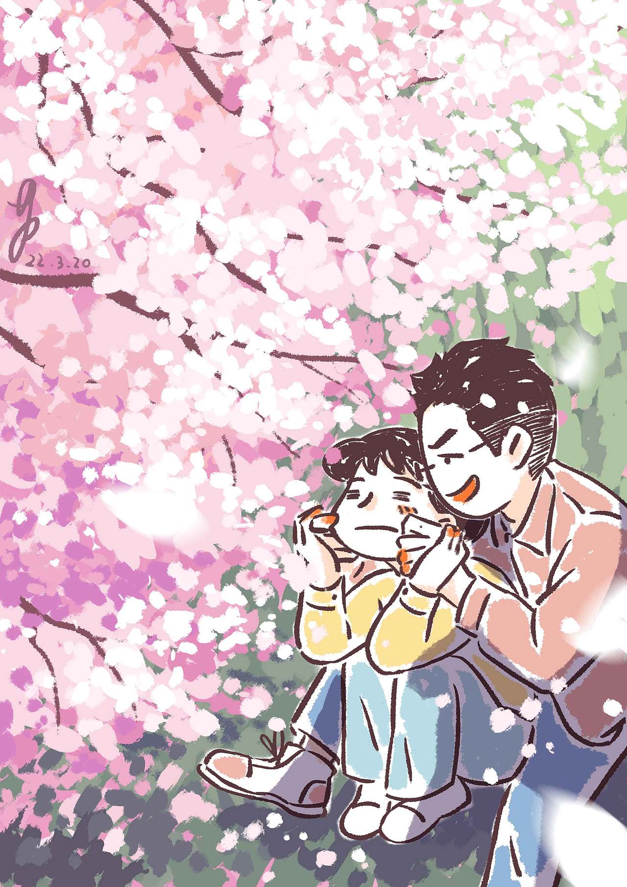 春日限定版樱花（情侣插画）（图ZMjk1MDIwNDA0） - 艺术插画 - 站酷设计师阿黄本黄原创素材 - 站酷ZCOOL