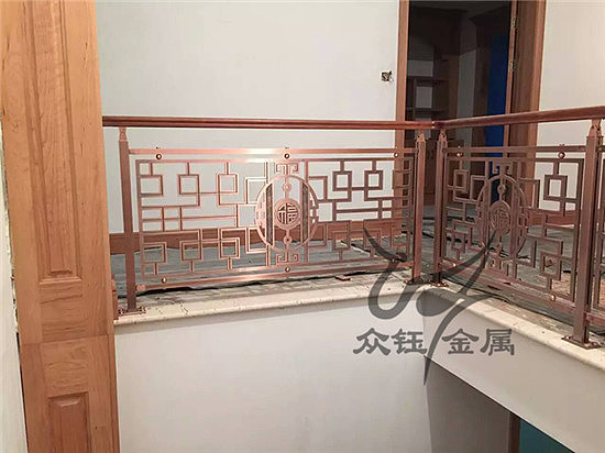 新中式红古铜铝板雕刻楼梯护栏  厂家订制 款式独特