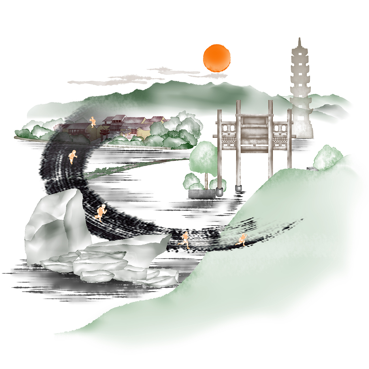 【活动插画稿件】浙江省第二届生态运动会7个景点插图