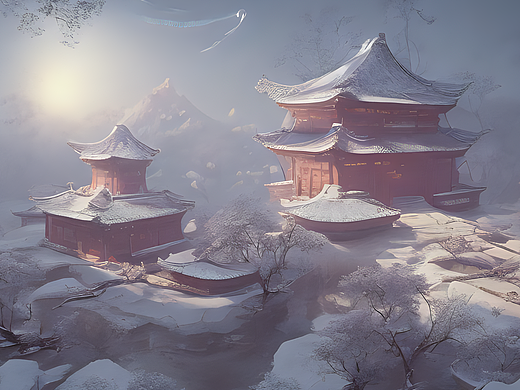 #站酷梦笔#阳光，雪景，中国风，纯净，超广角，冰淇淋