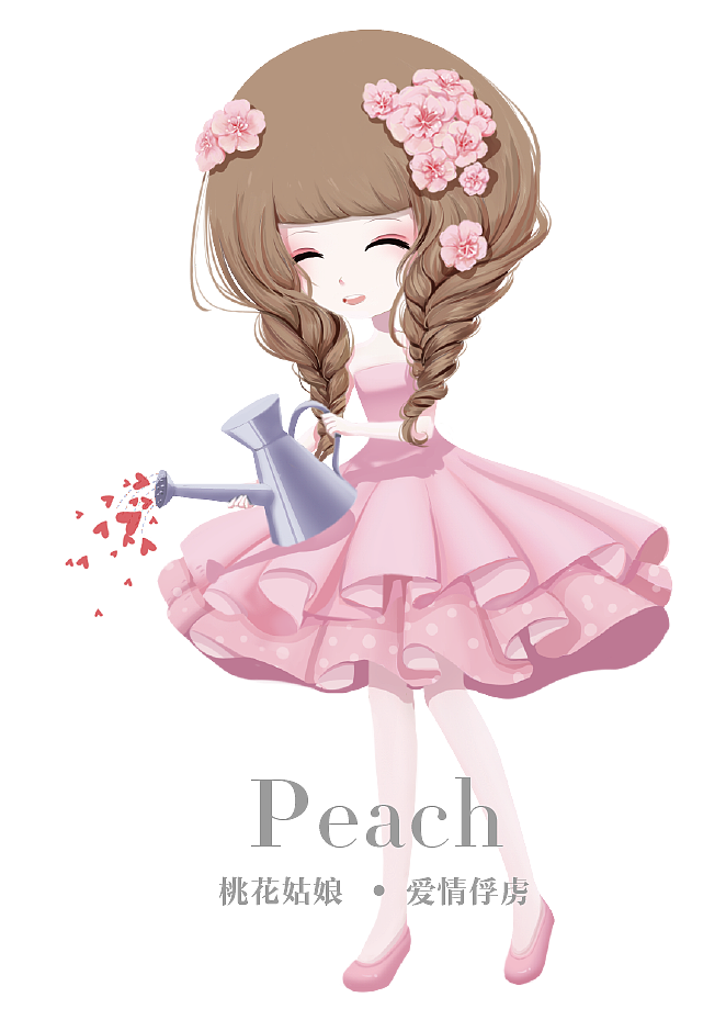 bjd插画花花姑娘倒影桃花姑娘如诗如歌