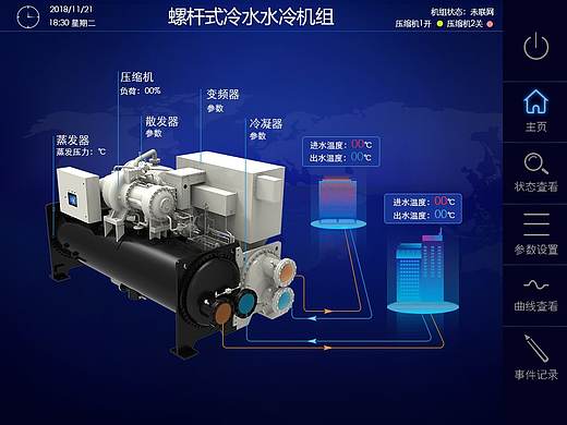 扁平化科技大型中央空调冷水机组UI界面