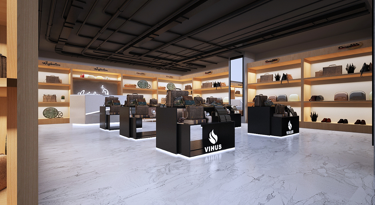现代时尚简约皮具包包店面快闪店3d效果图设计制作