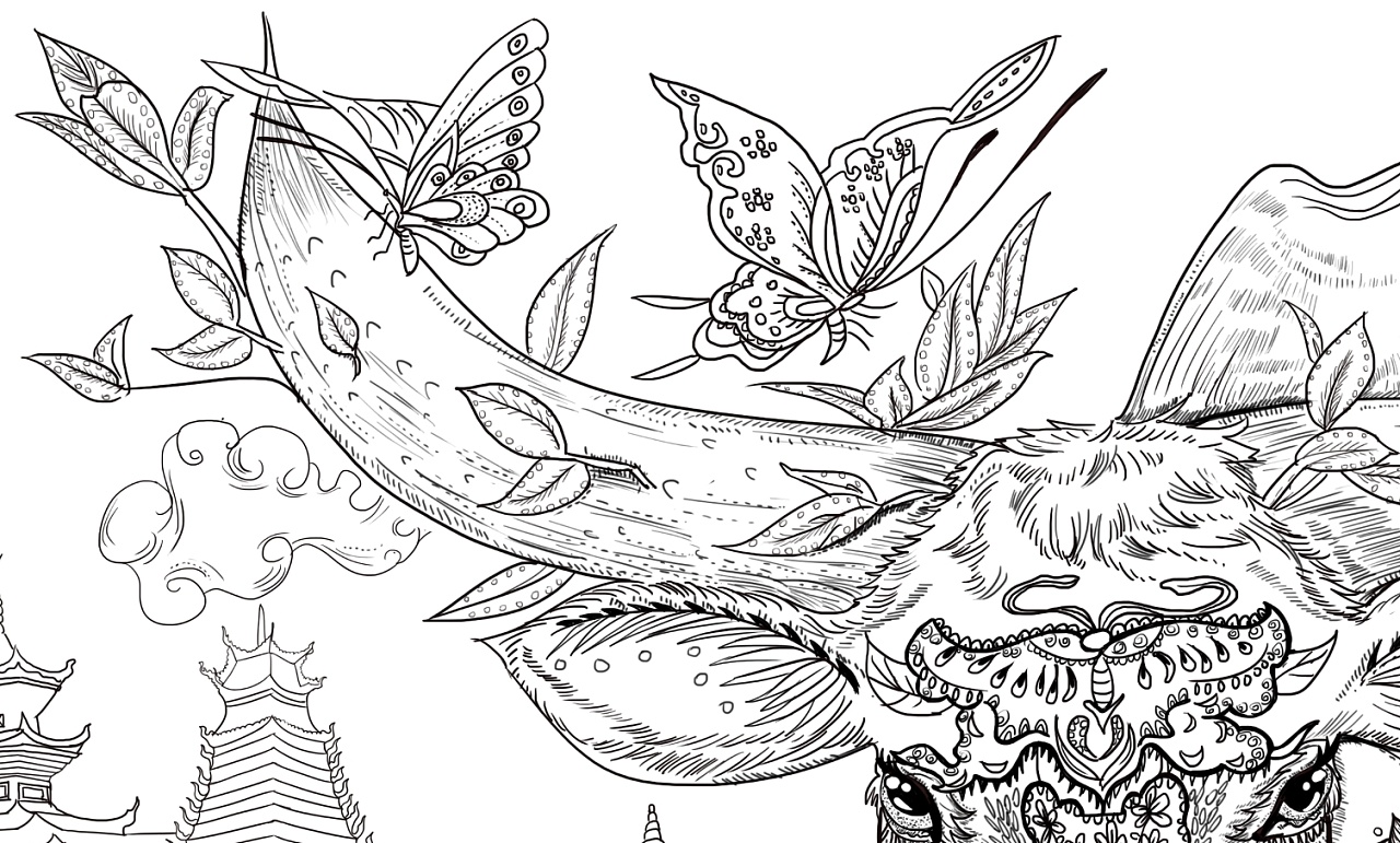 原创手绘商业插画《牛神》横幅长图 产品"绣莲外婆牛香吧 "外包装封面