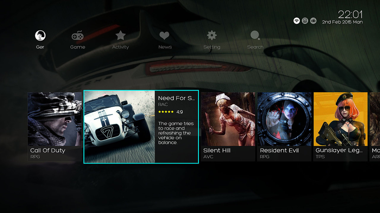 电视游戏大厅概念稿（图ZMzM0MjQ5Njg=） - APP界面 - 站酷设计师gerwang原创素材 - 站酷ZCOOL