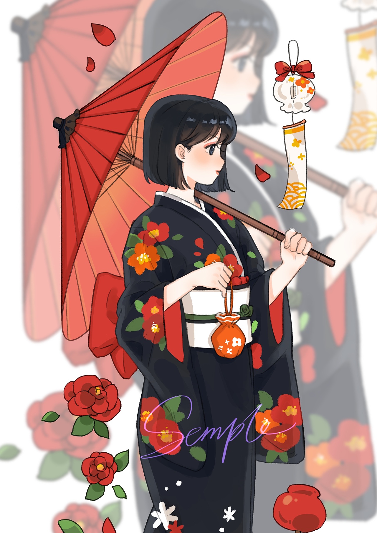 原创和服插画 和纸胶带