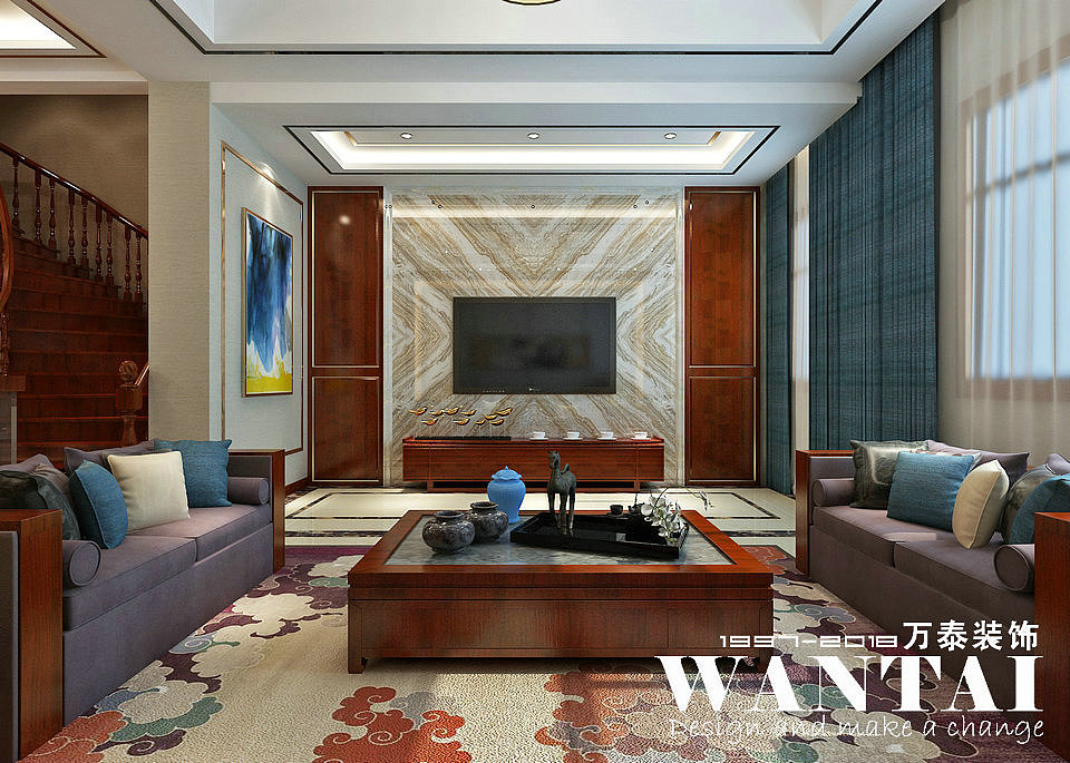 泰安别墅装修 | 五矿·万境水岸206m² 新中式装修效果图（图ZMTM1MjMxMDEy） - 家装设计 - 站酷设计师万小泰原创素材 - 站酷ZCOOL