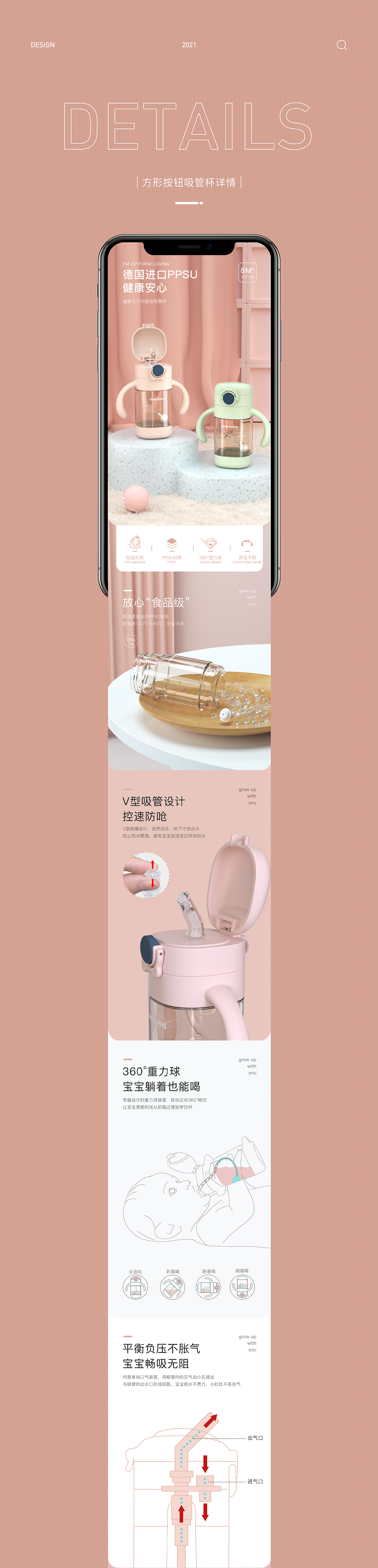 方形按钮吸管杯