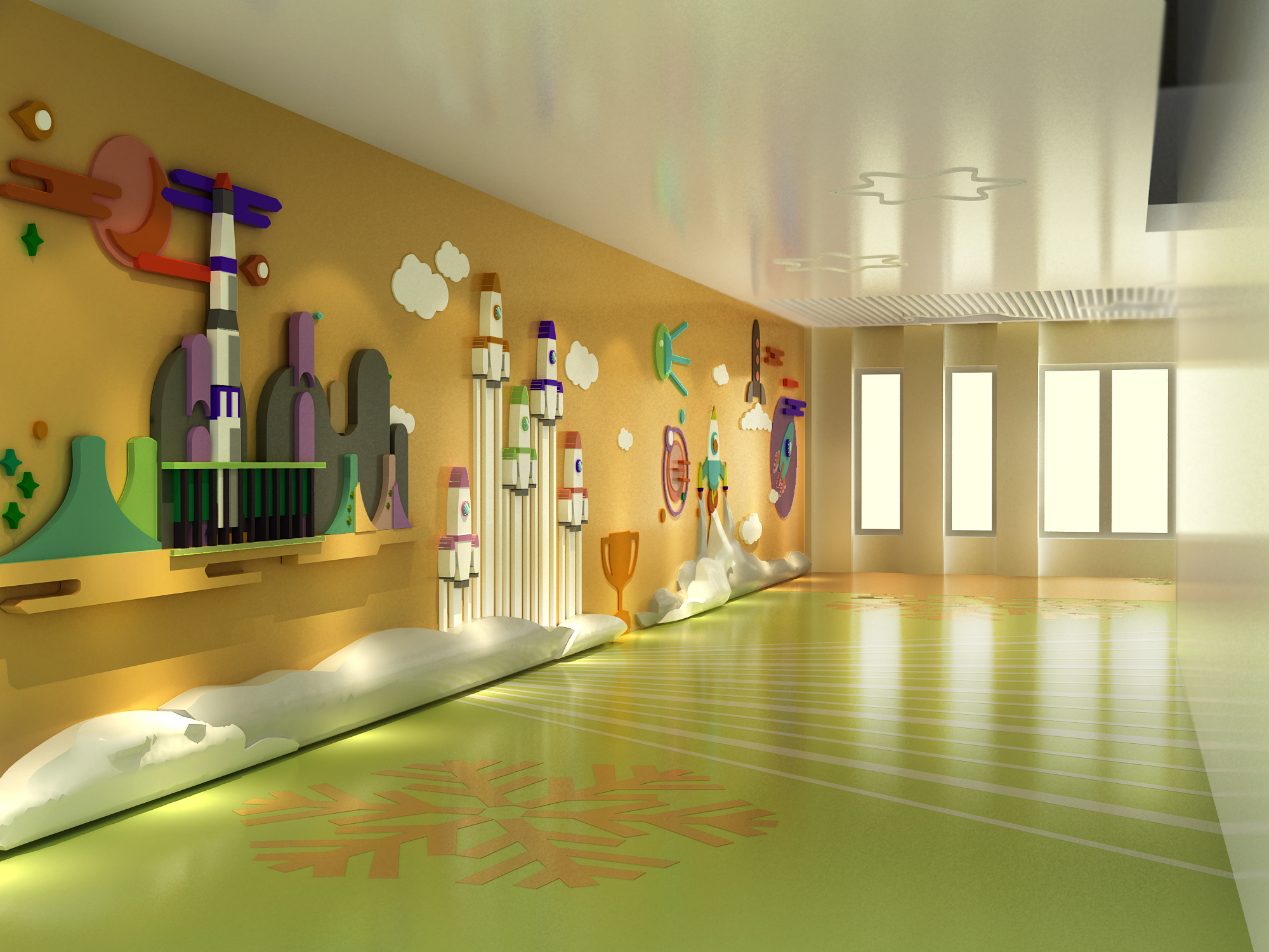 【幼儿园大厅3D模型】_现代黄幼儿园大厅3d模型下载_ID549558_免费3Dmax模型库 - 青模3d模型网