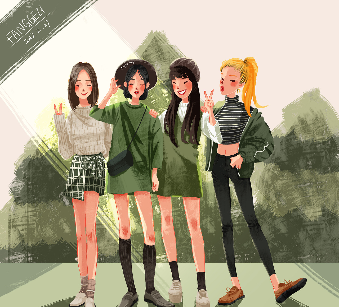 女神节快乐~闺蜜装的插画向练习~（图ZNzI4MDE4NDg=） - 创作习作 - 站酷设计师溜号仙人_方格子原创素材 - 站酷ZCOOL