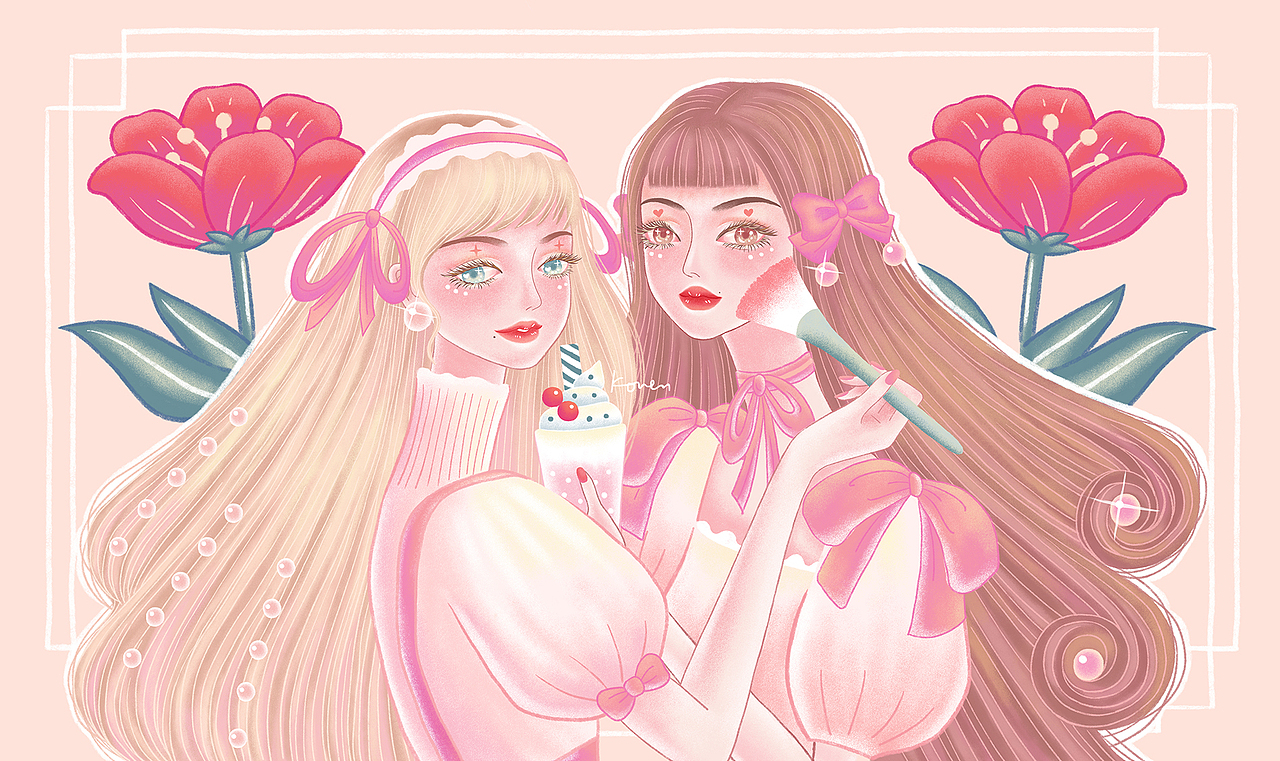 乐划锁屏插画大赏 | girls support girls（图ZMjY1NzkxNzU2） - 海报 - 站酷设计师KOUEN不吃糖原创素材 - 站酷ZCOOL