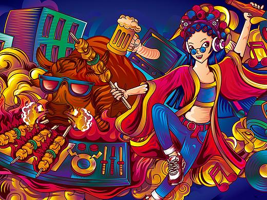 所喜文化：杨排风自助餐厅插画设计