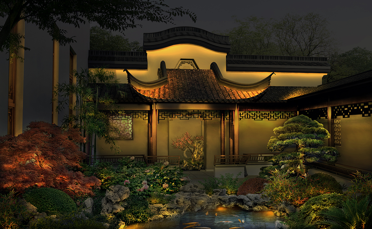 中式园林别墅亮化