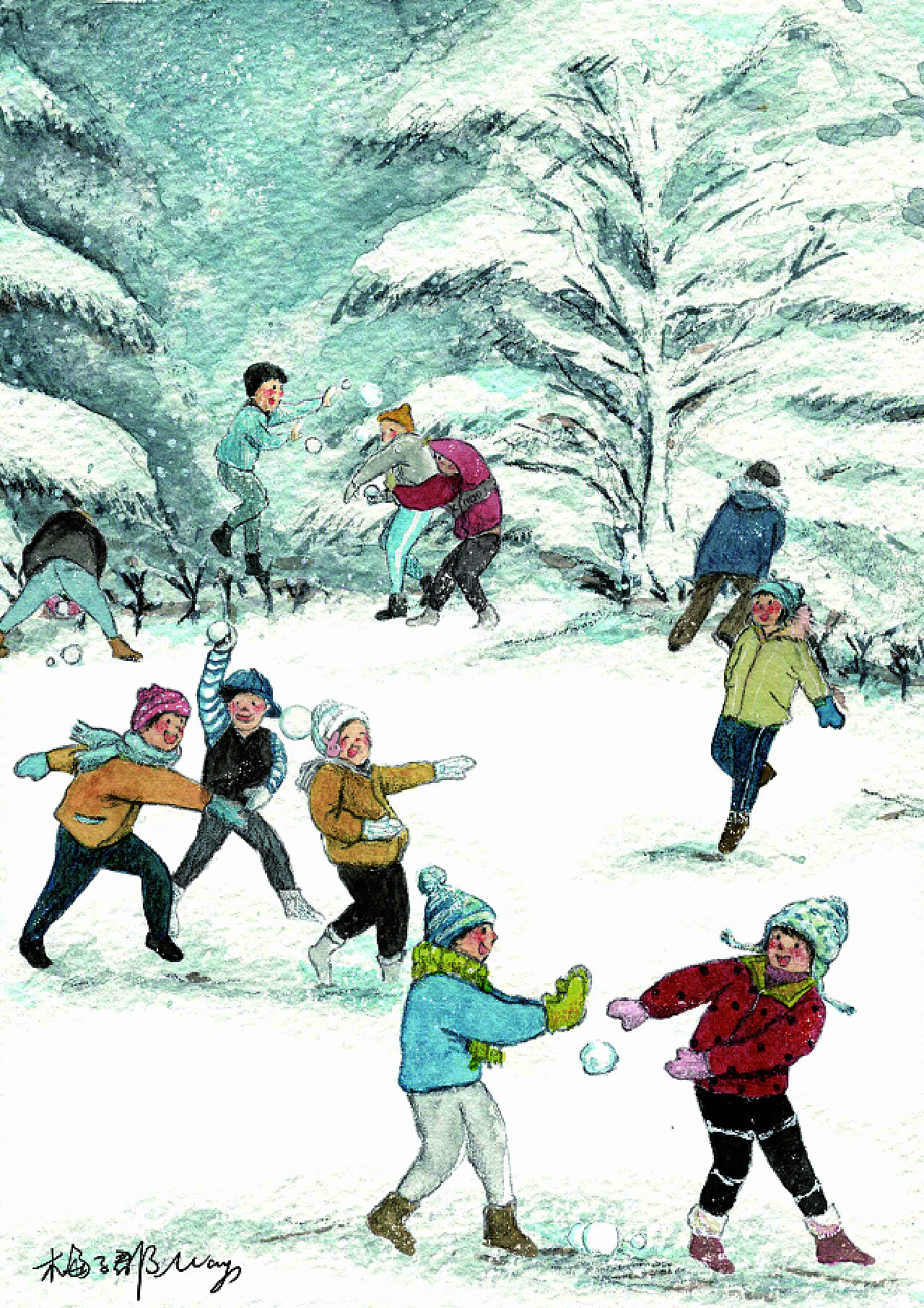 雪地里打雪仗的一家人高清摄影大图-千库网