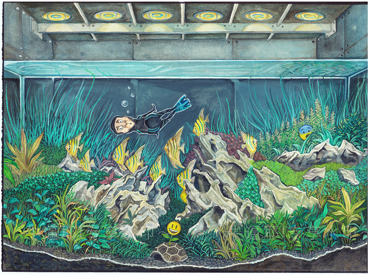 骑鱼去旅行之 八，水族箱（图ZNDY5MDYwNTI=） - 商业插画 - 站酷设计师NIUBOY原创素材 - 站酷ZCOOL