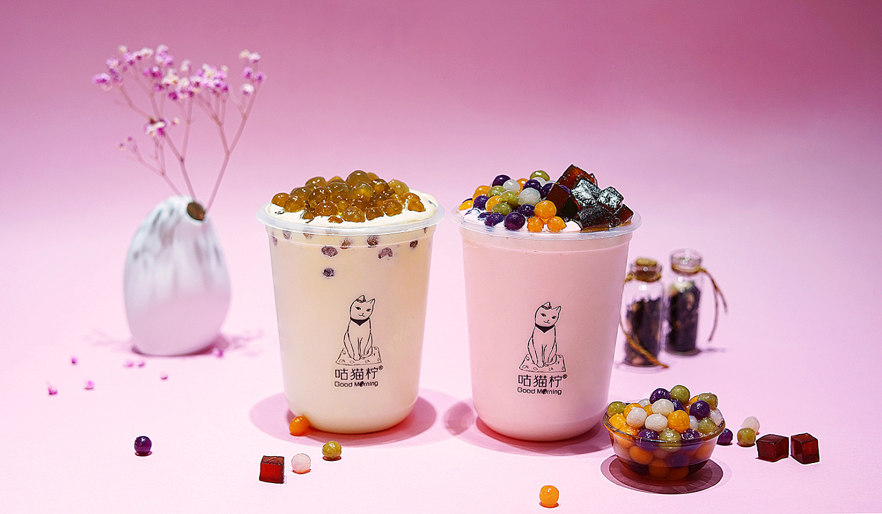 彩虹波波 粉红心情 暖暖的鲜乳茶 奶茶 美食 饮品摄影