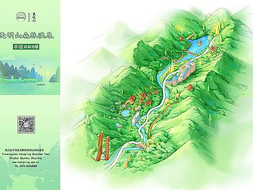 还是我们的原创作品耐看，天明山森林温泉手绘图