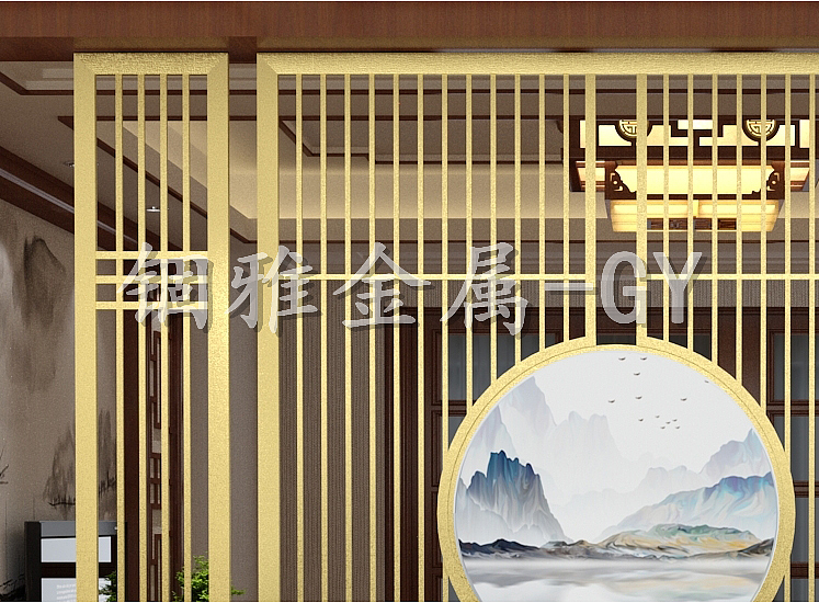 中式别墅茶室家居拉丝钛金不锈钢屏风装饰花格黄铜屏风（图ZMTgwNTEyNzEy） - 其他 - 站酷设计师锢雅17727322215原创素材 - 站酷ZCOOL