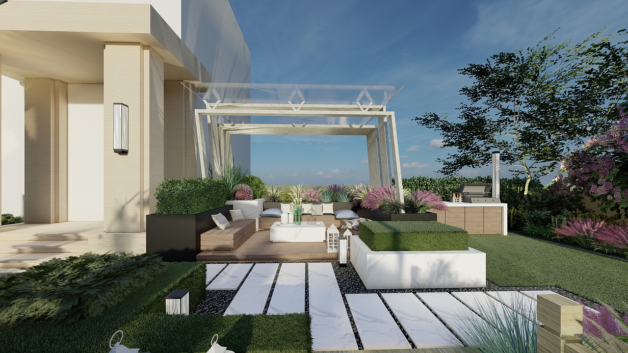 花园景观广州·柏悦湾露台设计办公楼露台设计中式四合院现代中式景观