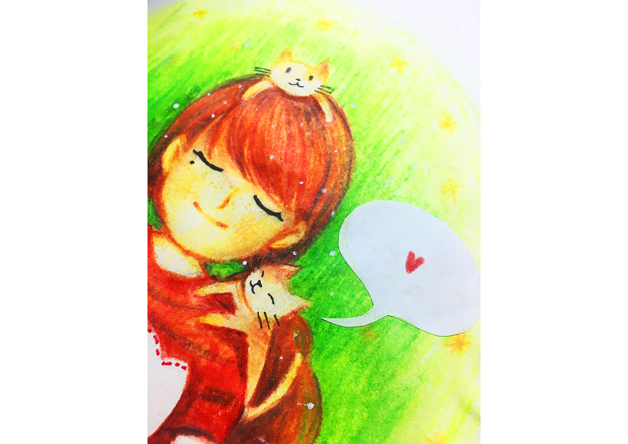 《满满爱的猫奴少女》彩铅手绘插画（图ZNzg0MTg5NjA=） - 创作习作 - 站酷设计师伦小喵原创素材 - 站酷ZCOOL