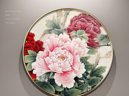 装饰画详情圆形花卉牡丹花富贵牡丹挂画