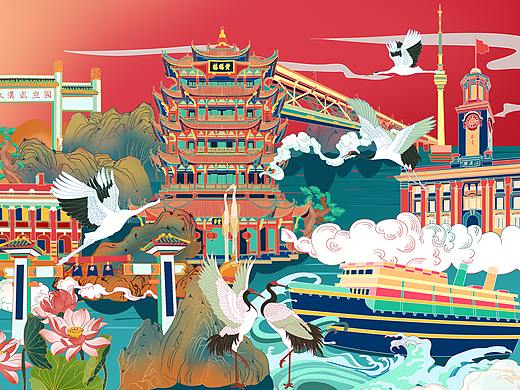 湖北武汉城市国风插画