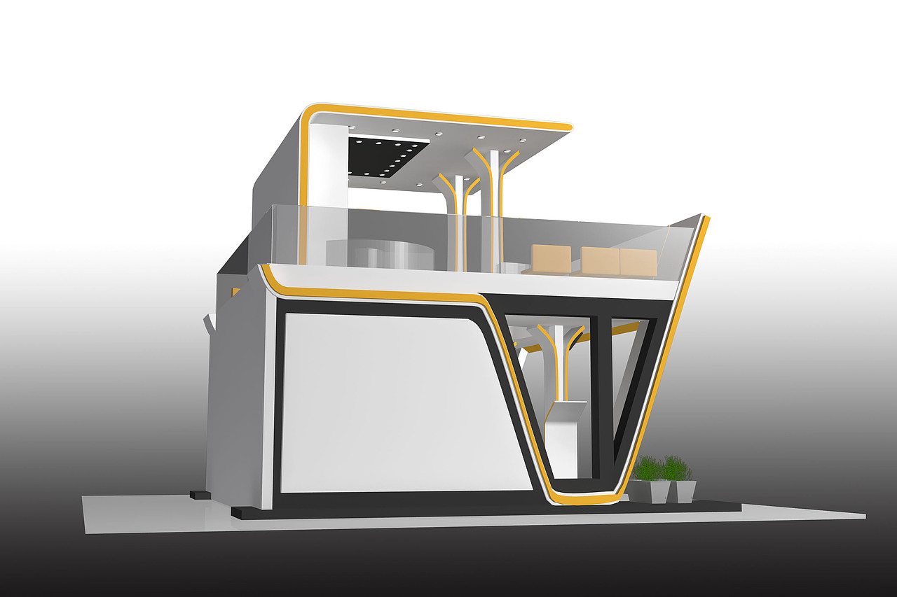 会展设计会展展厅双层3d模型白黄色