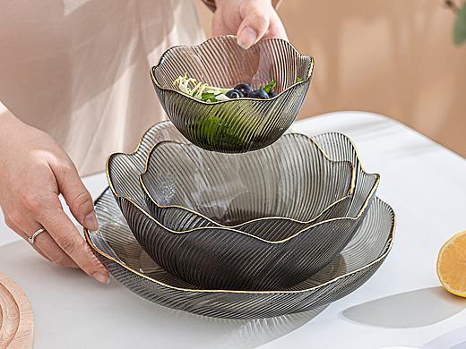 #创意莲花条纹沙拉碗盘套装