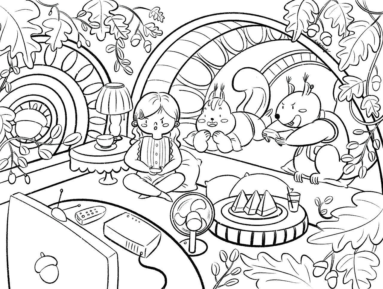 和松鼠一起的暑假-线稿|插画|儿童插画|七宝_st - 原创作品 - 站酷