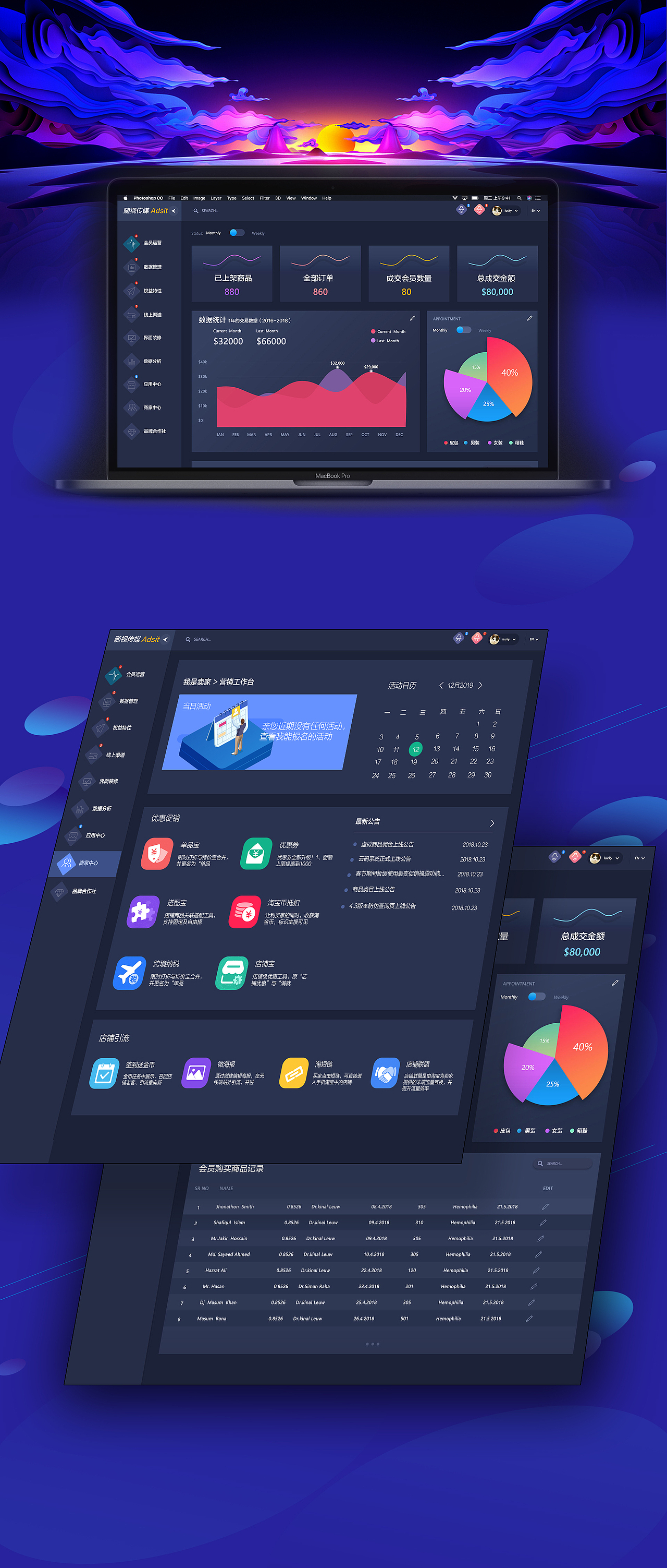 商户后台深蓝暗黑系设计风格（图ZMTY0MzA3OTE2） - 电商 - 站酷设计师珂珂岚原创素材 - 站酷ZCOOL