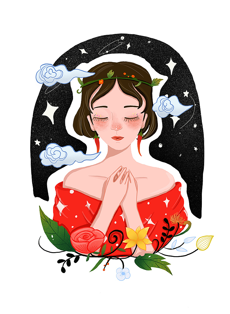 红衣女郎——原创插画