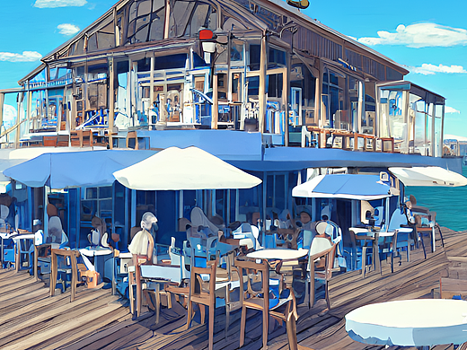 #AI创作实验室#海边码头的咖啡厅