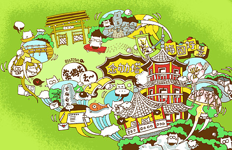 猫空·无锡系列城市明信片（图ZMTY5NDkzODA=） - 商业插画 - 站酷设计师Bigfish大鱼君原创素材 - 站酷ZCOOL