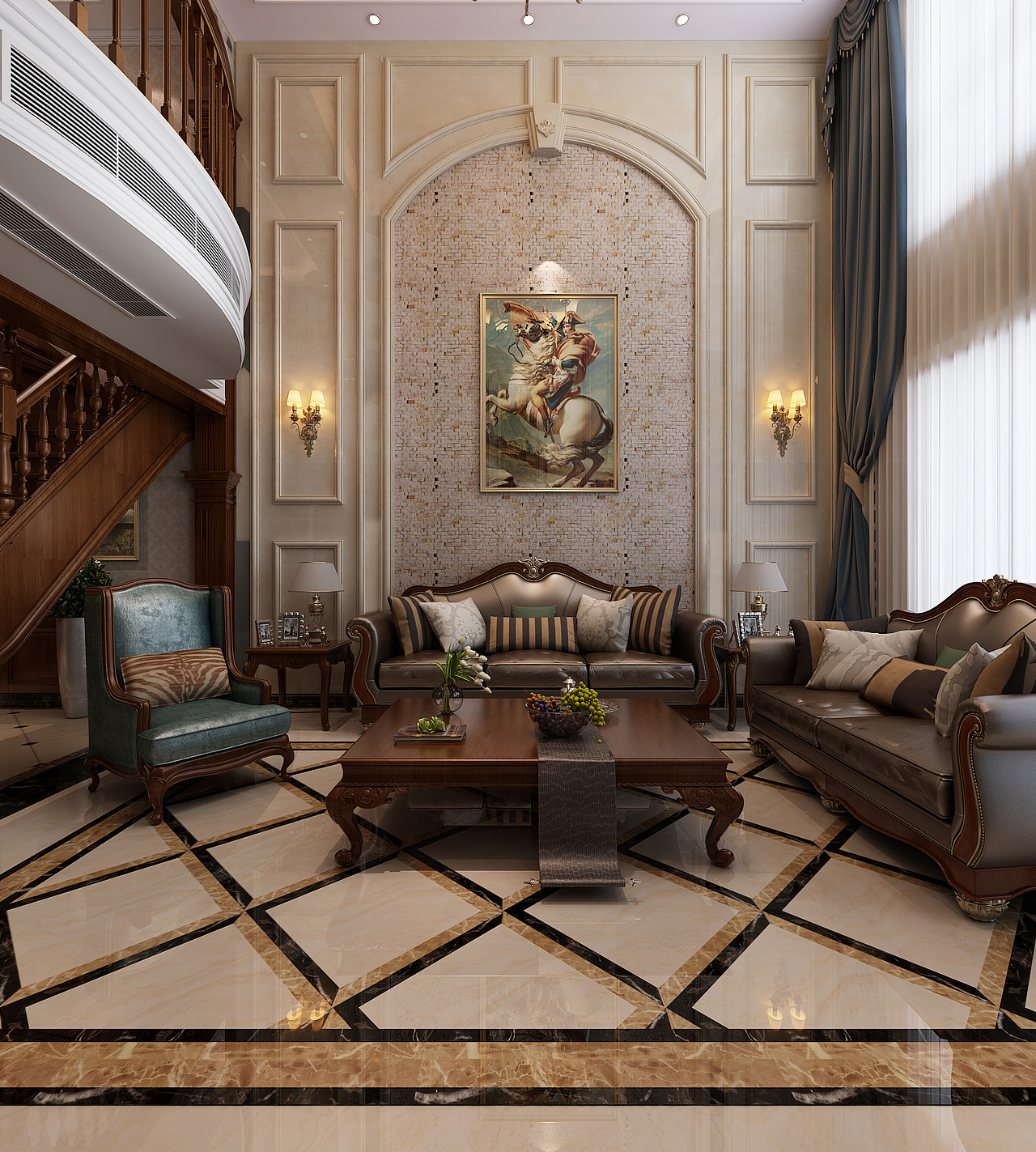 府上小区260平美式风格效果图