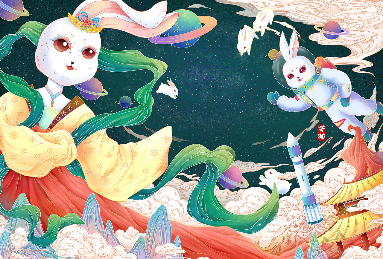 国风插画丨生肖有礼·宇宙兔