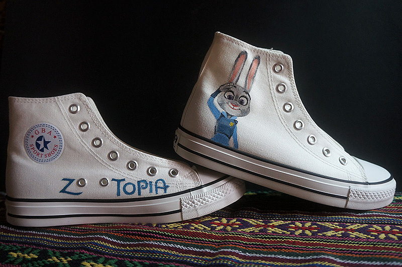 手绘高帮帆布鞋疯狂动物城私人定制