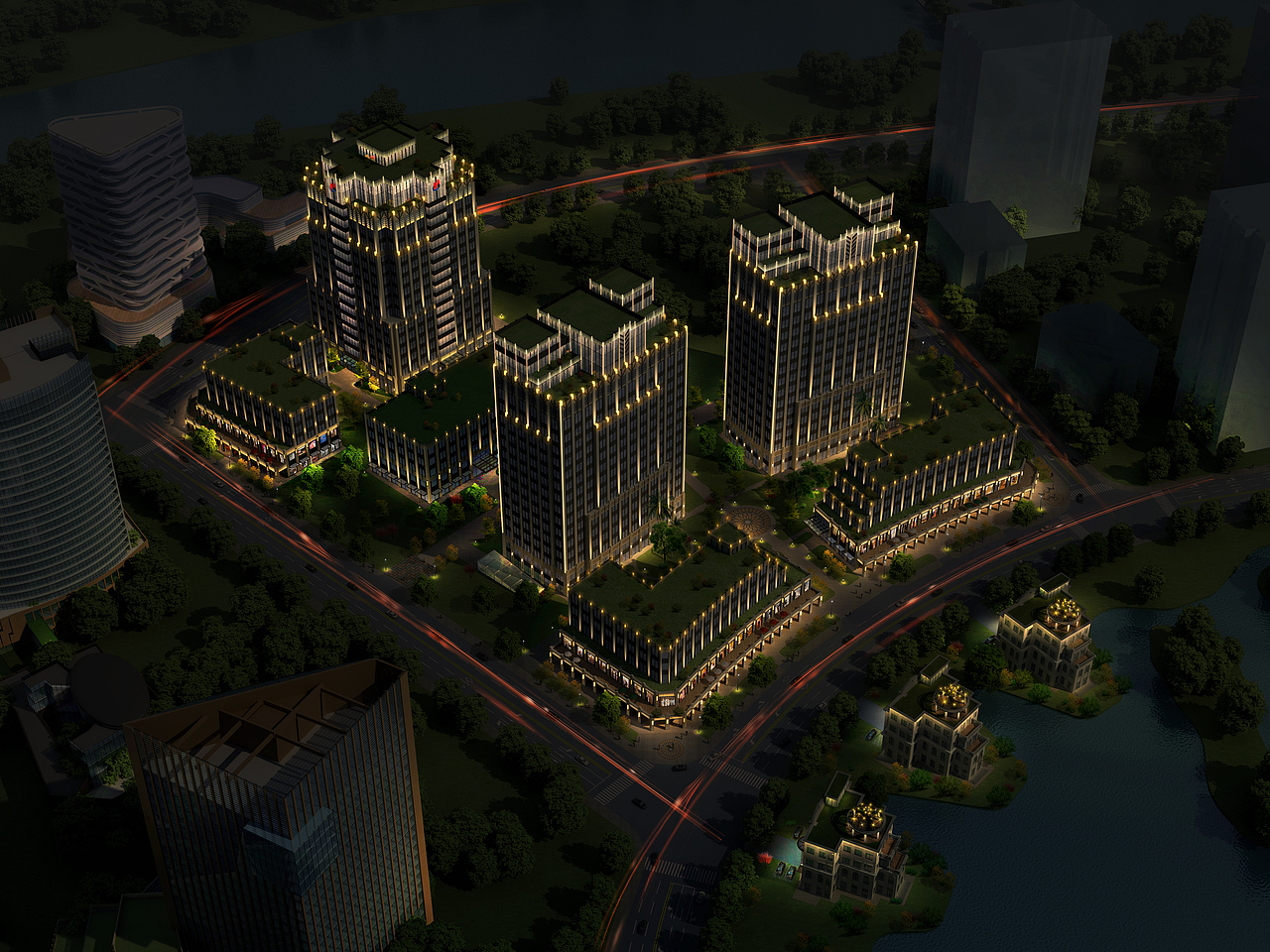 某国际广场夜景灯光设计（沿河）（图ZMTIzMzIwODYw） - 建筑设计 - 站酷设计师清汤寡水先桑原创素材 - 站酷ZCOOL