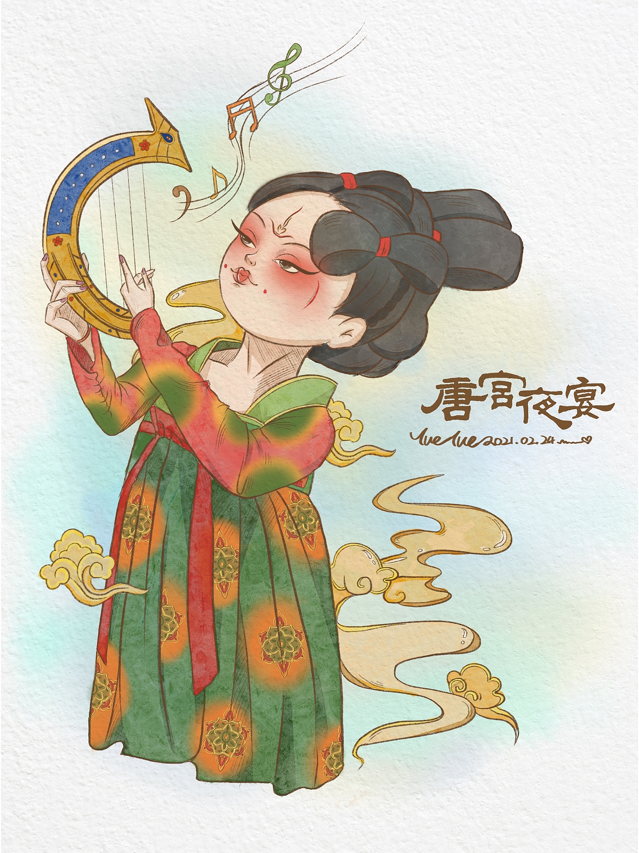 河南春晚唐宫夜宴procreate手绘插画