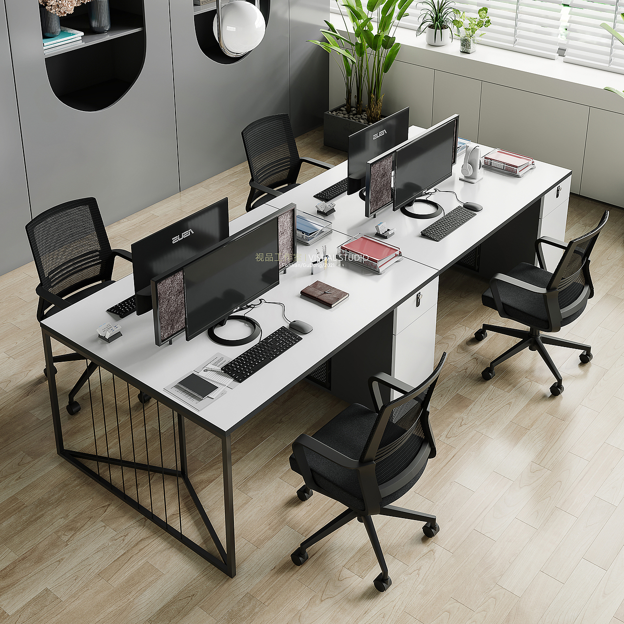 轻奢极简老板桌/职员桌效果整合