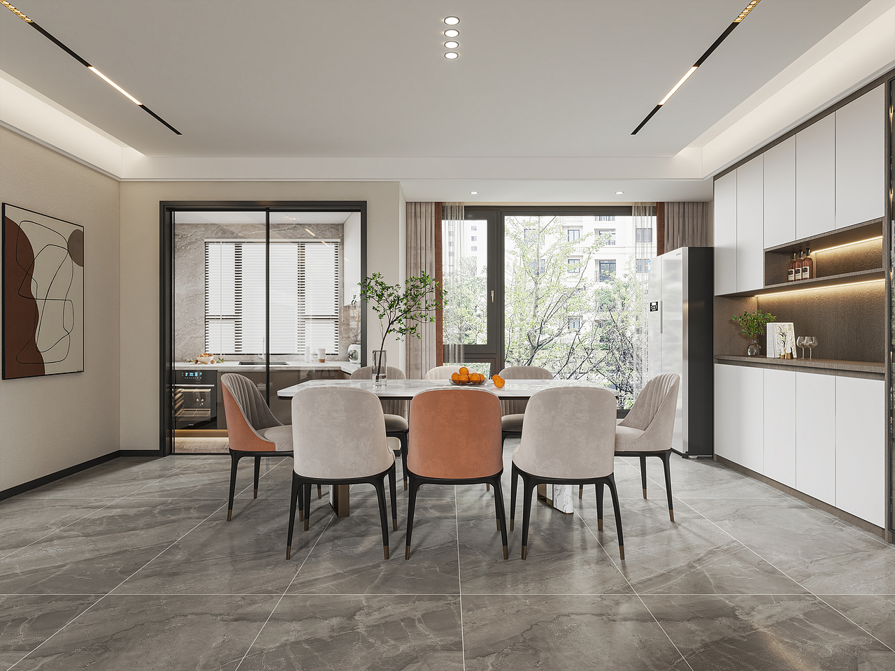 现代风格客餐厅卧室—择木创建柒柒效果图