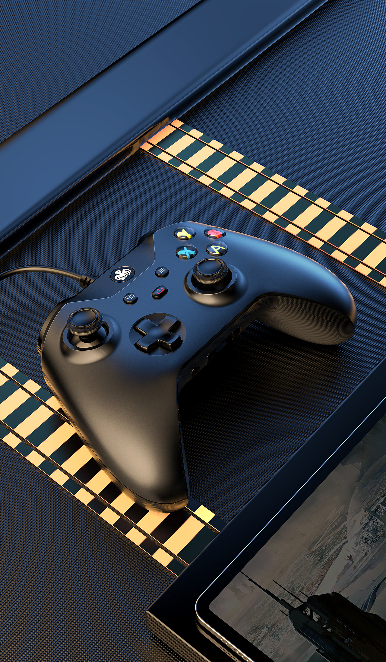 游戏手柄+三合一充电器渲染