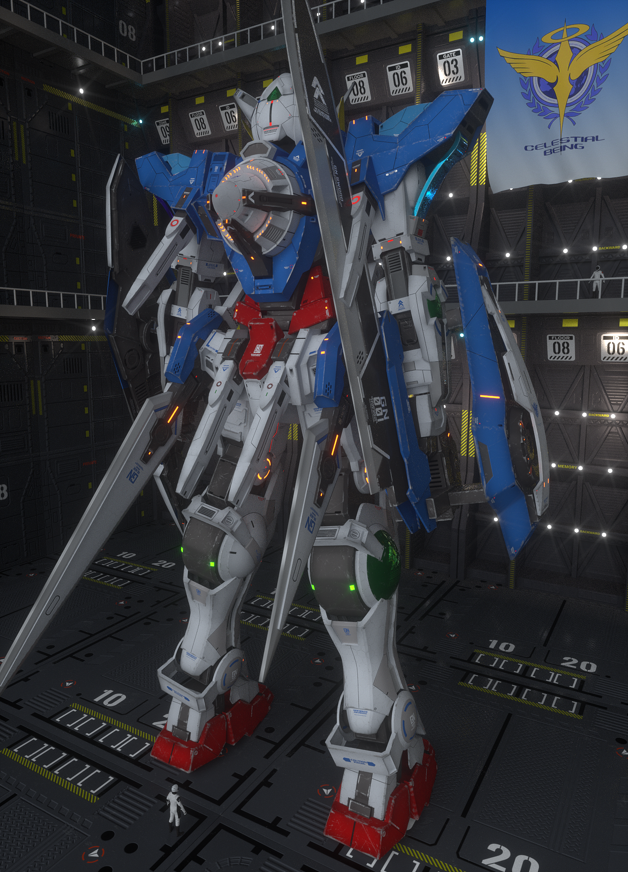 【原创C4D三维建模高达渲染】机动战士00能天使