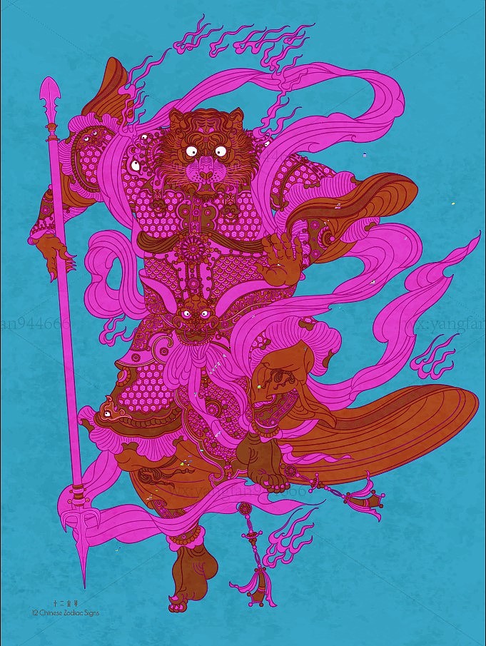 虎年十二生肖属相传统插画