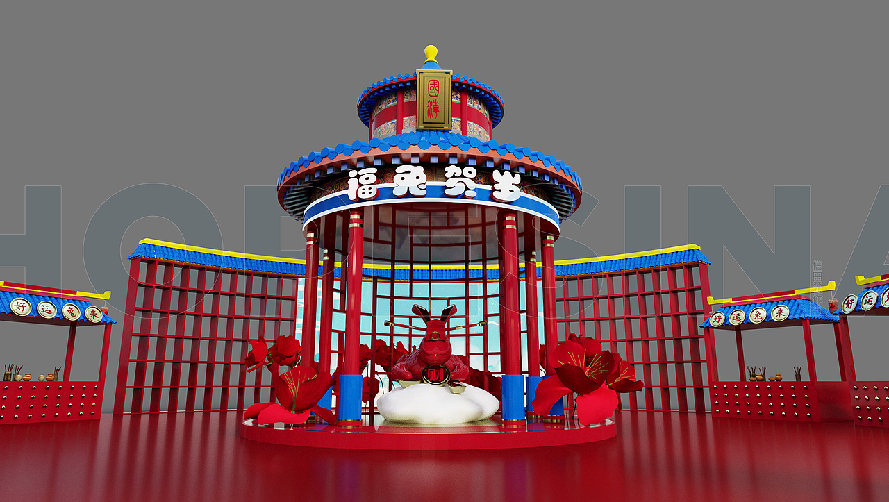 新年美陈元旦圣诞美陈商场美陈dp点效果图美陈设计活动布置美陈国潮