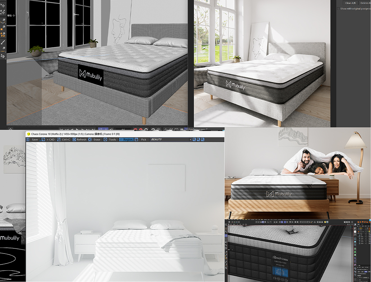 一波床垫建模渲染图C4D/CR渲染